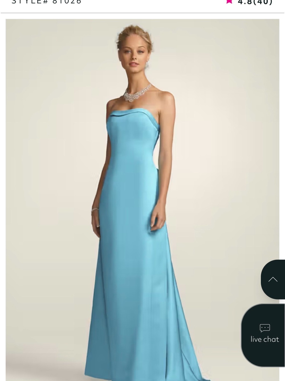 David's Bridal Strapless Aqua Satin Evening Gown